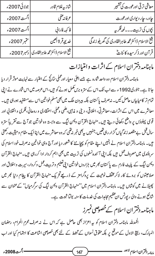 خواتین میں بیداریٔ شعور و آگہی کیلئے کوشاں ماہنامہ دختران اسلام کا تعارف